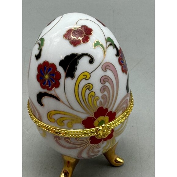 Decorative Porcelain Egg Jewelry trinket Box With Floral Design & Gold Accents - Picture 4 of 11